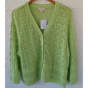 APPLESEEDS Womens Lime Green Crochet Knit Cardigan Sweater Size 2X